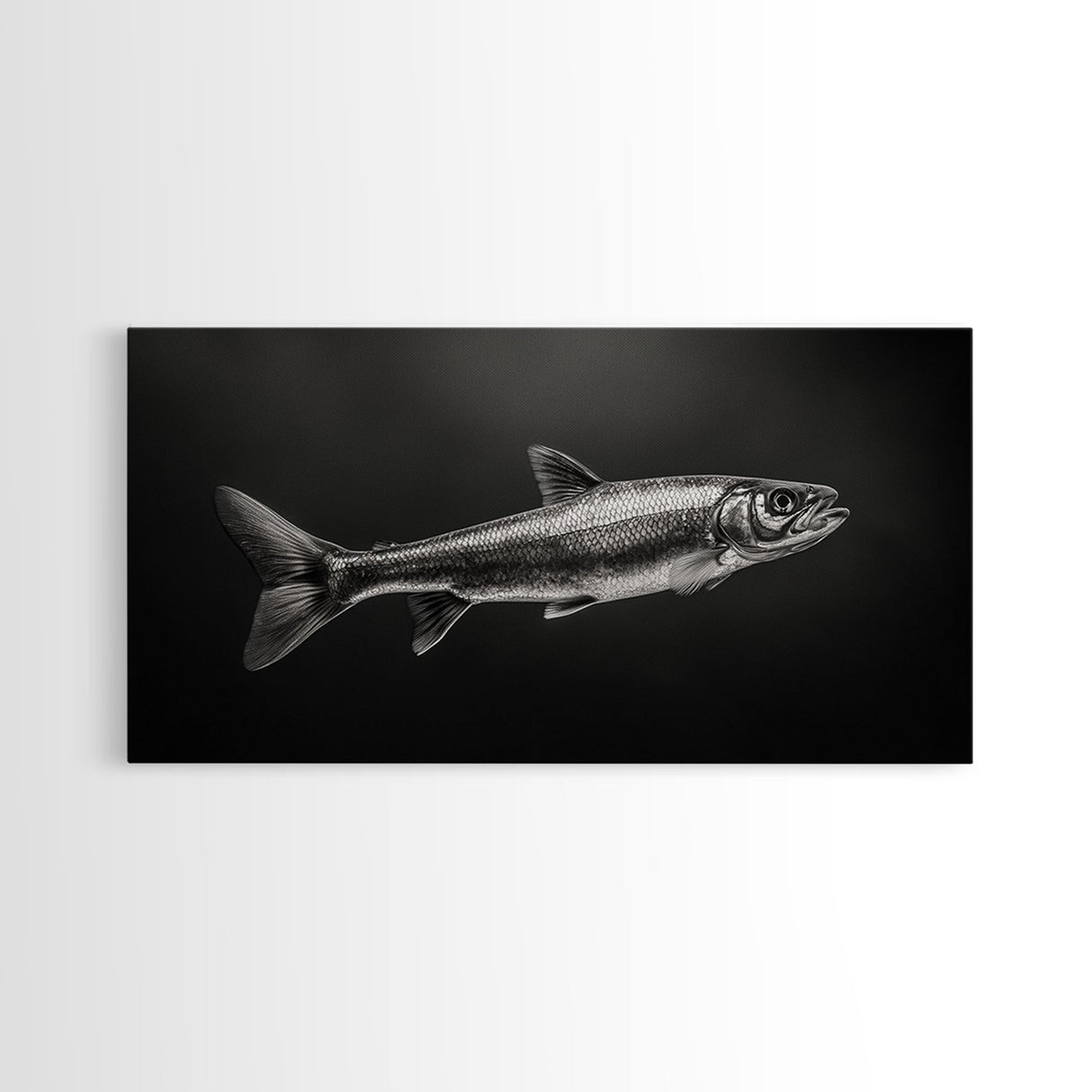 Trout, fish painting, fly fishing art, rustic decor, cabin wall art, nature painting, extra wide art, panoramic art, framed canvas print