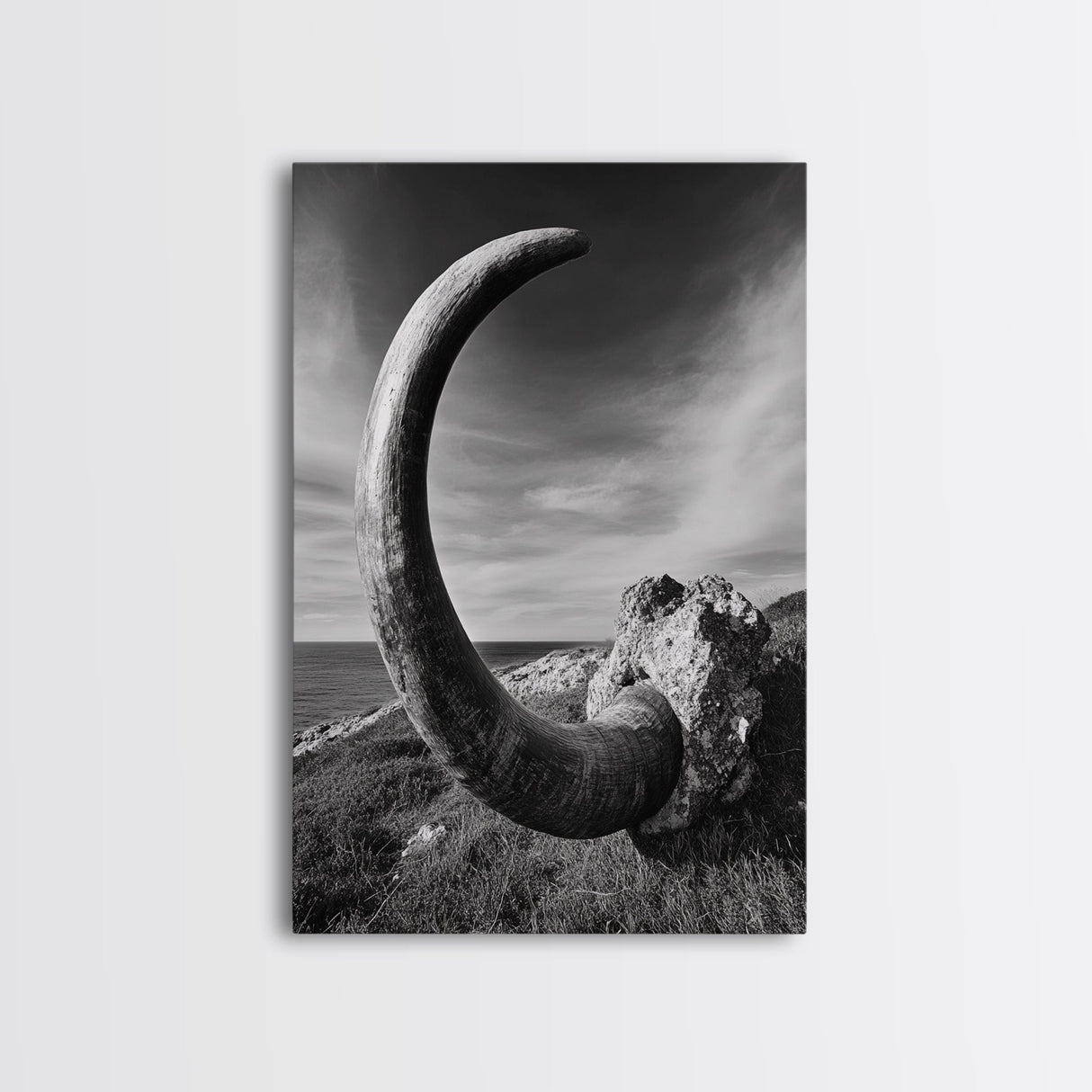 Ancient Horn, ozymandias art, rustic wall art, moody decor, nature landscape art, wabi sabi art, framed canvas print, farmhouse decor