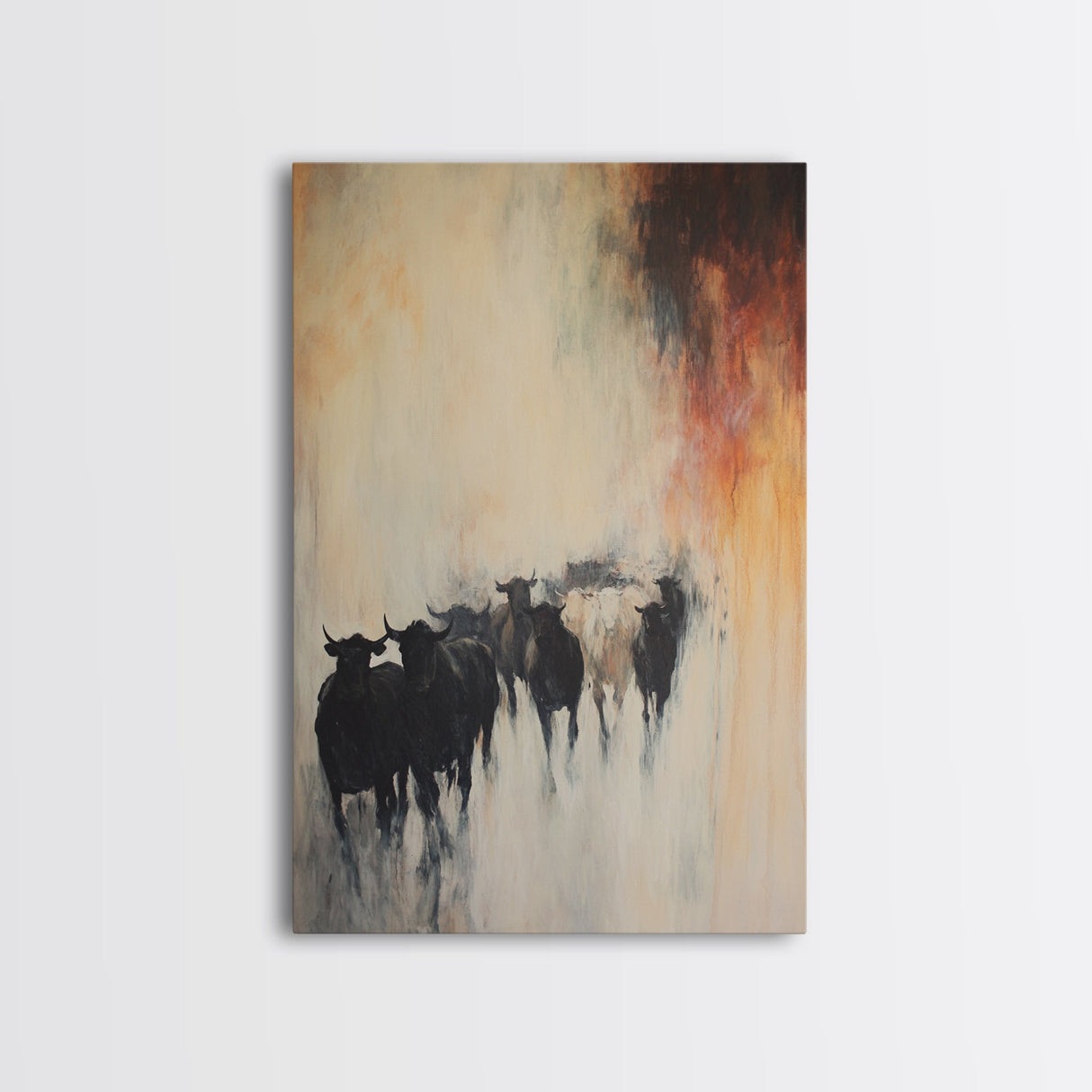 Foggy Cattle, moody art, bull and bear art, rustic wall art, farmhouse art, vintage aesthetic, country home, Canvas Print