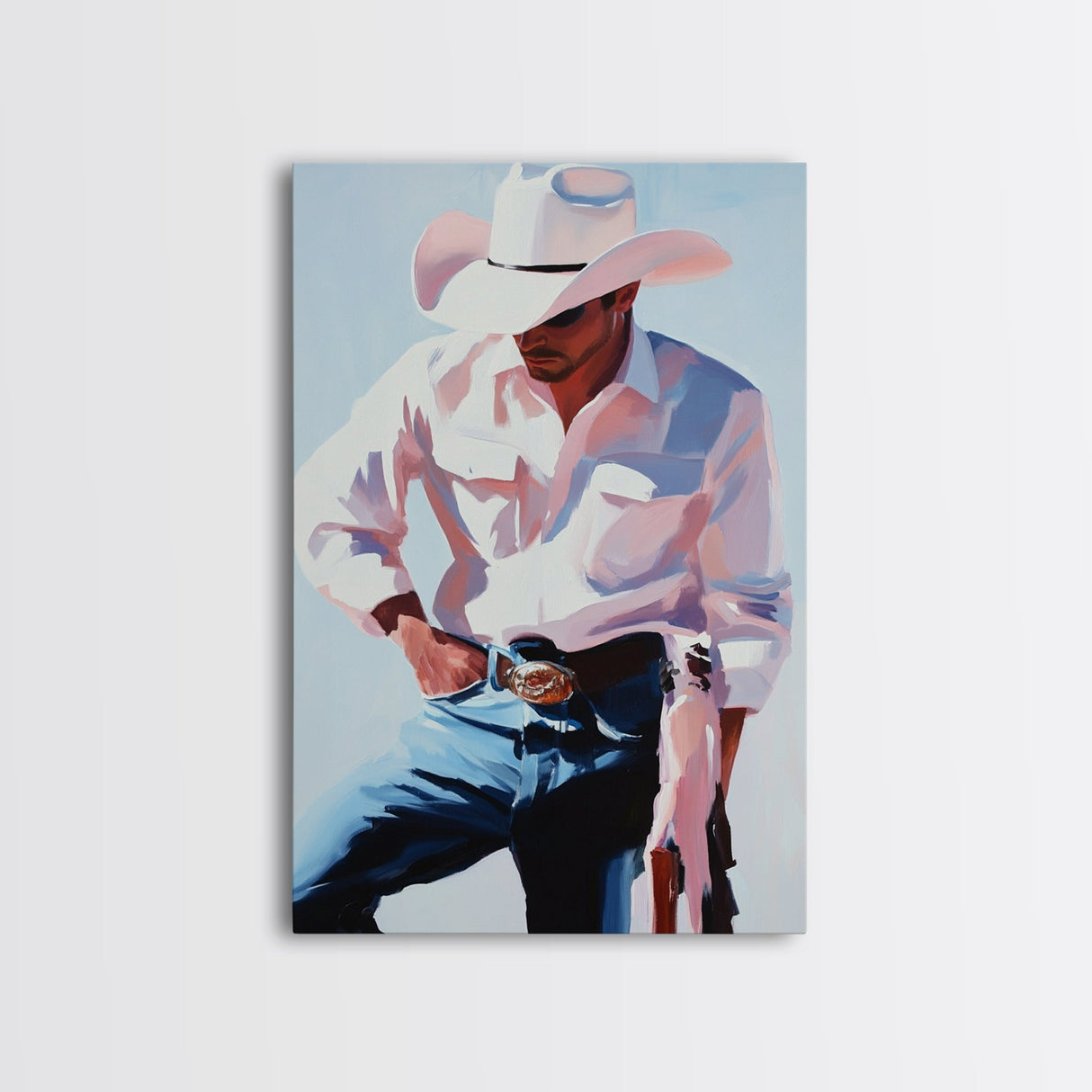 Modern Cowboy, rustic wall art, black cowgirl painting, farmhouse art, framed canvas print, wabi sabi art, moody art