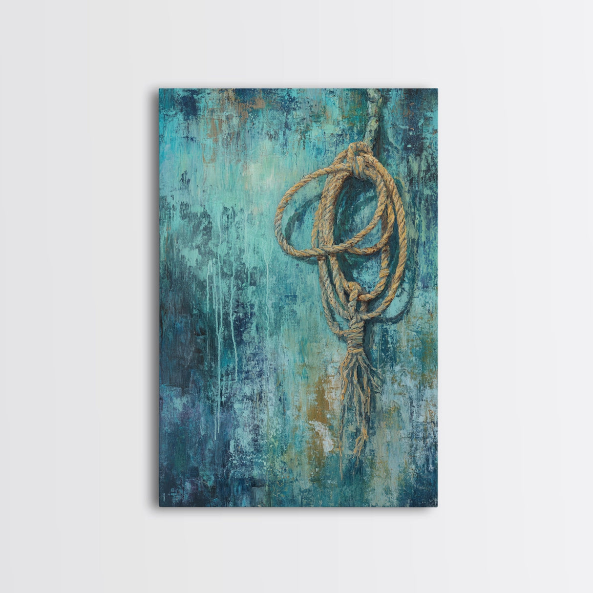 Hanging Rope Art, Moody Art, Framed Canvas Print, Coastal Decor, Wabi Sabi Art, Southwest Wall Art, Nautical Wall Art, Rustic Art