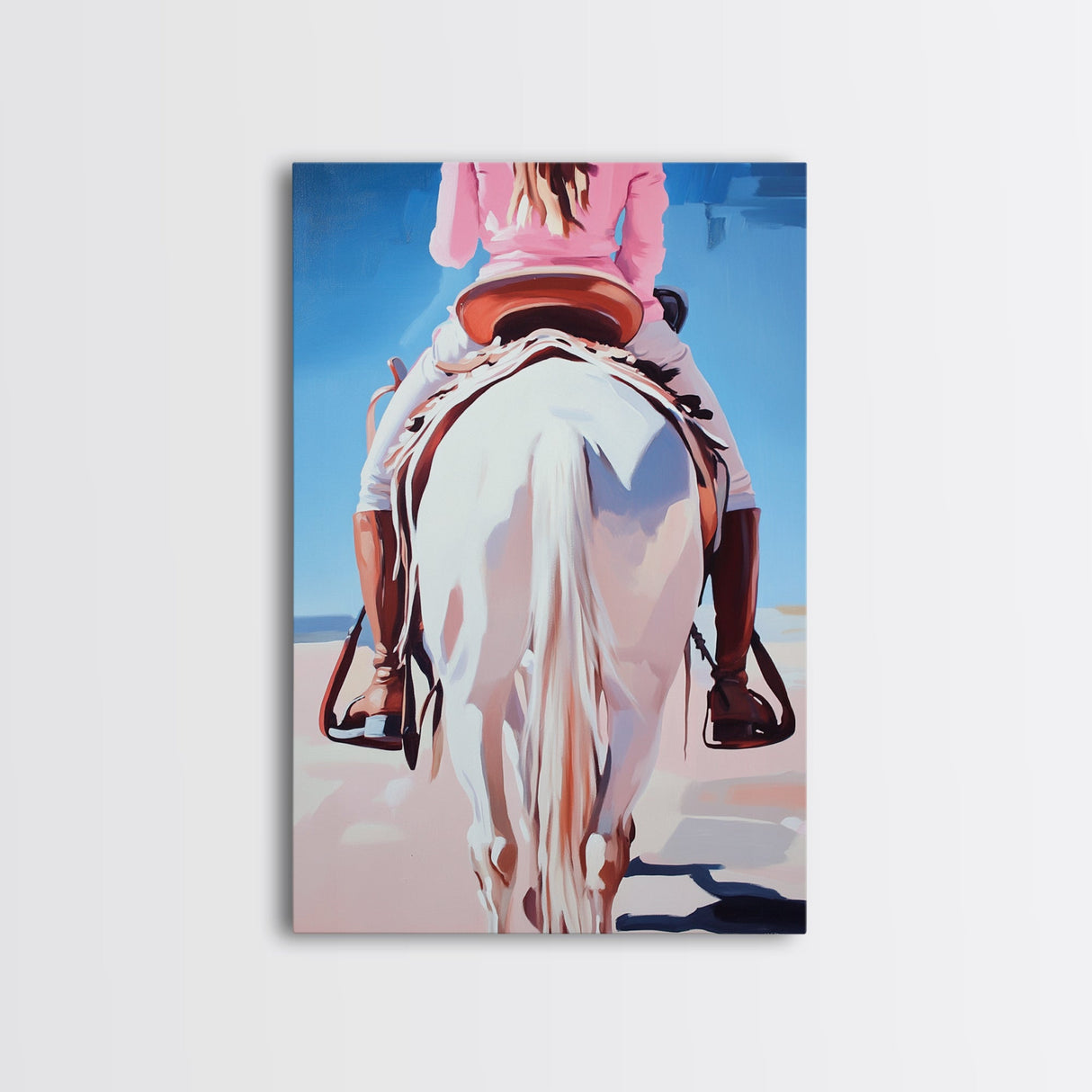 Cowgirl riding horse, vintage horse art, rustic wall art, southwest wall art, coastal cowgirl wall art, framed canvas print, moody art