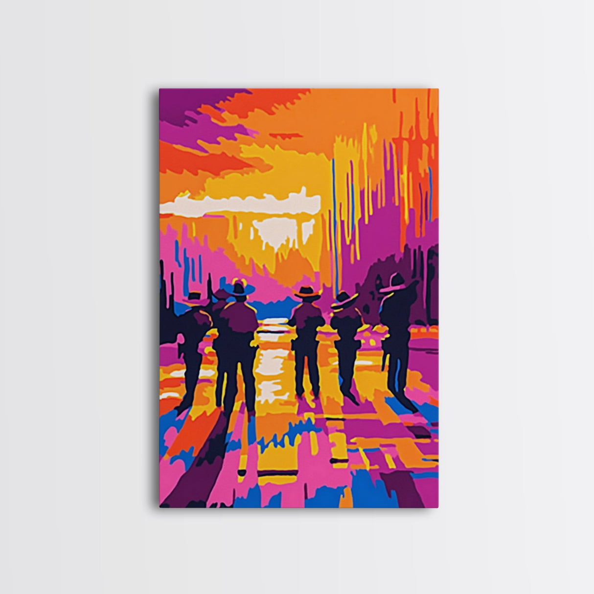 Cowboy Western Art, Chicano Art, Bold Color Painting, Framed Canvas Print, Southwest Aesthetic, Boho Decor, Extra Wide Art, Gift Idea
