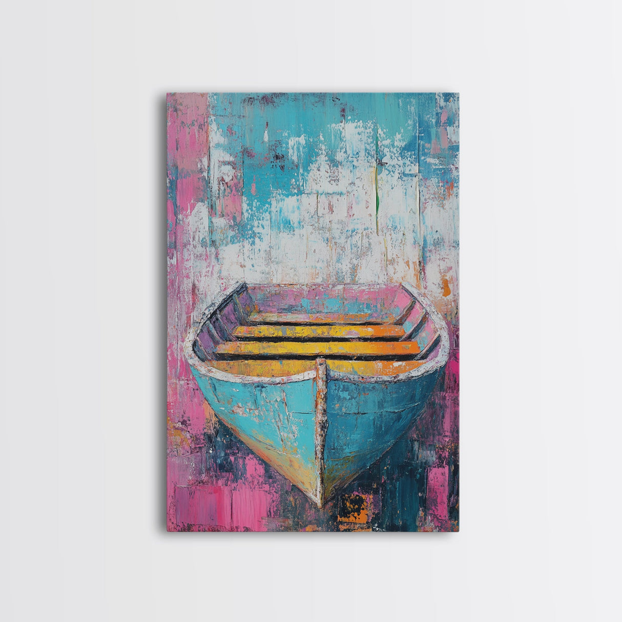 Blue Rowboat Painting, Nautical Painting, Coastal Wall Art, Rustic Decor, Extra Wide Art, Canvas Print, Farmhouse Art, Moody Art