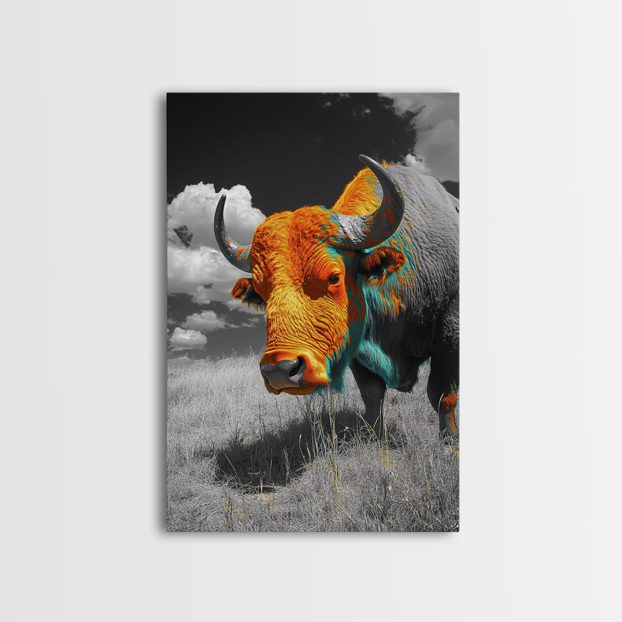 Colorful Buffalo Art, Southwestern Art, Rustic Home Decor, Bold Animal Art, Unique Gift Idea, Framed Canvas Print, Farmhouse Wall Art