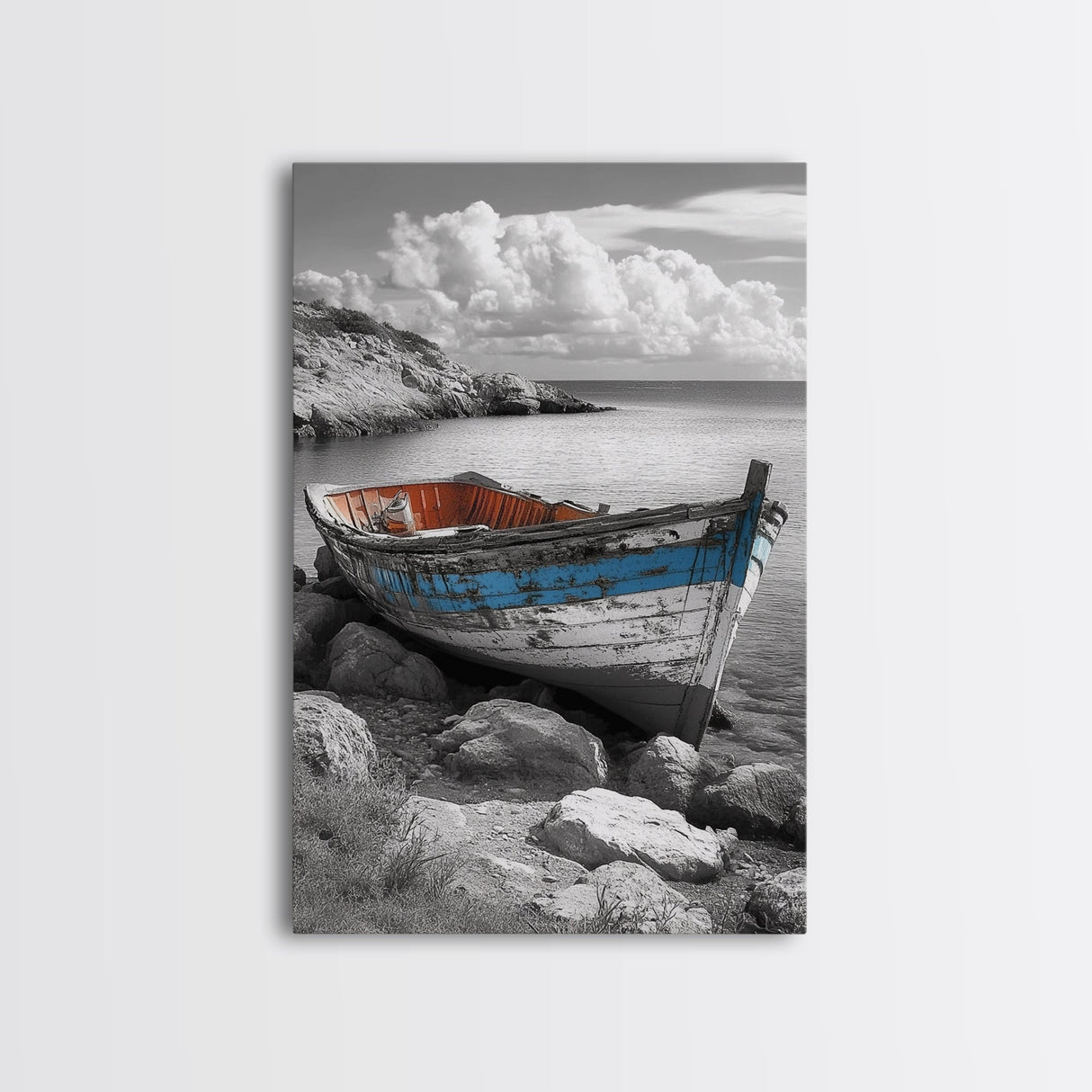 Rustic Boat Painting, Coastal Decor, Nautical Wall Art, Seascape Painting, Beach House Art, Gift Idea, Canvas Print, Wabi Sabi Art