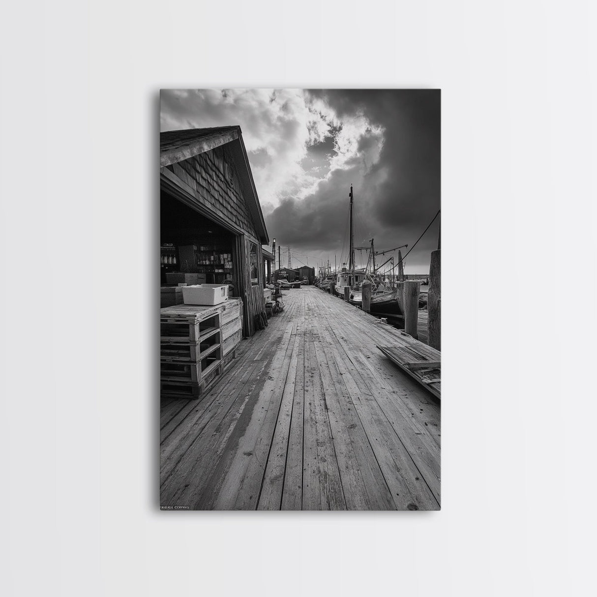 Fishing Dock, coastal decor, nautical wall art, seascape painting, rustic wall art, Nantucket painting, framed canvas print, horizontal art