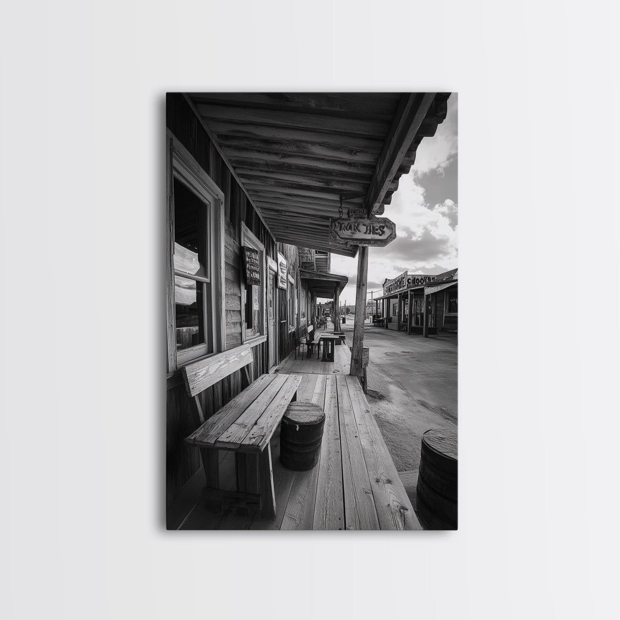Western town, rustic wall art, farmhouse art, extra wide art, above couch art, cowboy decor, horizontal wall art, framed canvas print