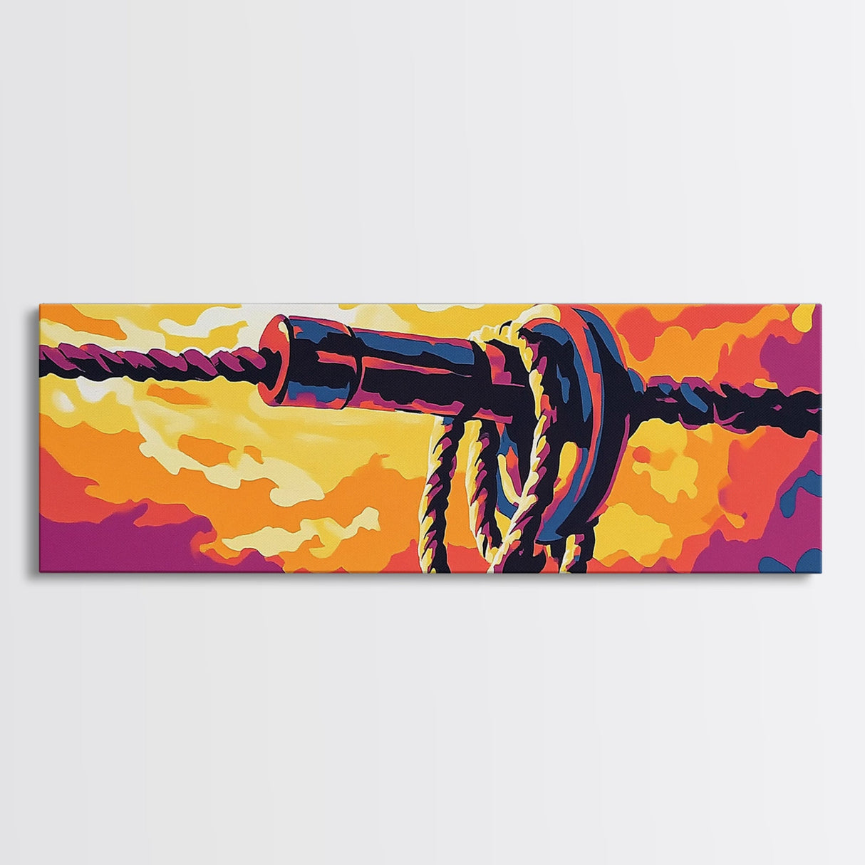 Industrial Knot, rustic wall art, southwest wall art, boho art, orange wall art, geometric painting, extra wide art, Framed Canvas Print