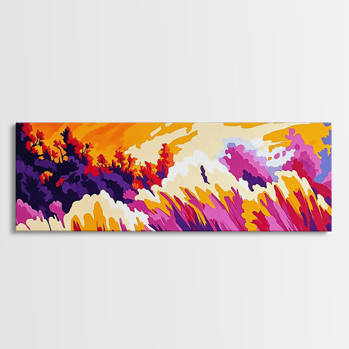 Wildflower Meadow, pink orange wall art, landscape painting, Joshua tree art, boho art, southwest wall art, Canvas Print, gift idea