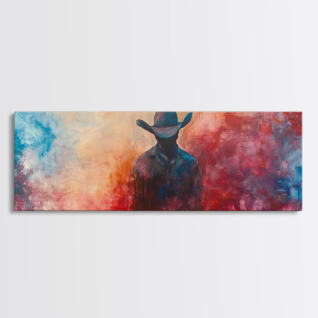 Moody Cowboy Art, dark romance painting, rustic wall art, southwest wall art, extra wide art, framed canvas print, panoramic painting