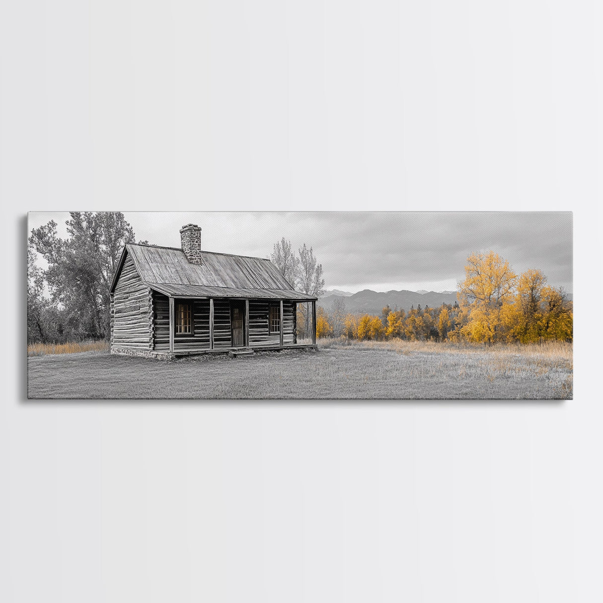 Log Cabin, Fall Art, Rustic Wall Art, Farmhouse Art, Cozy Cabin Art, Landscape Painting, Wabi Sabi Art, Above Couch Art, Framed Canvas Print