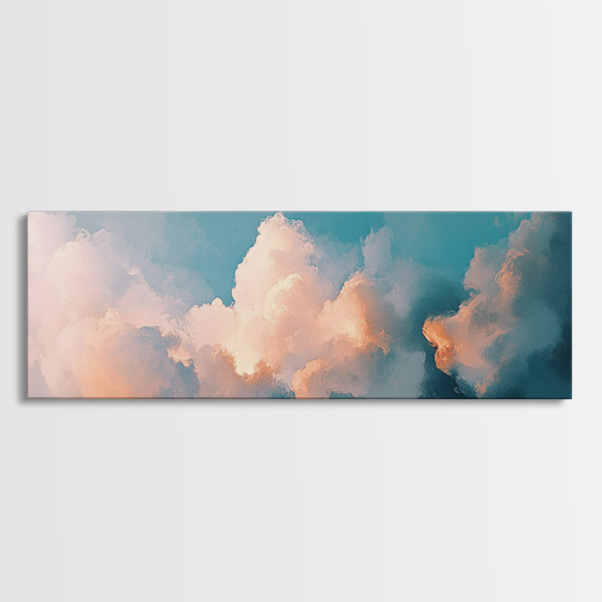 Cloud painting, sky wall art, soft pastel art, extra wide art, bedroom art, panoramic painting, framed canvas print, wabi sabi art