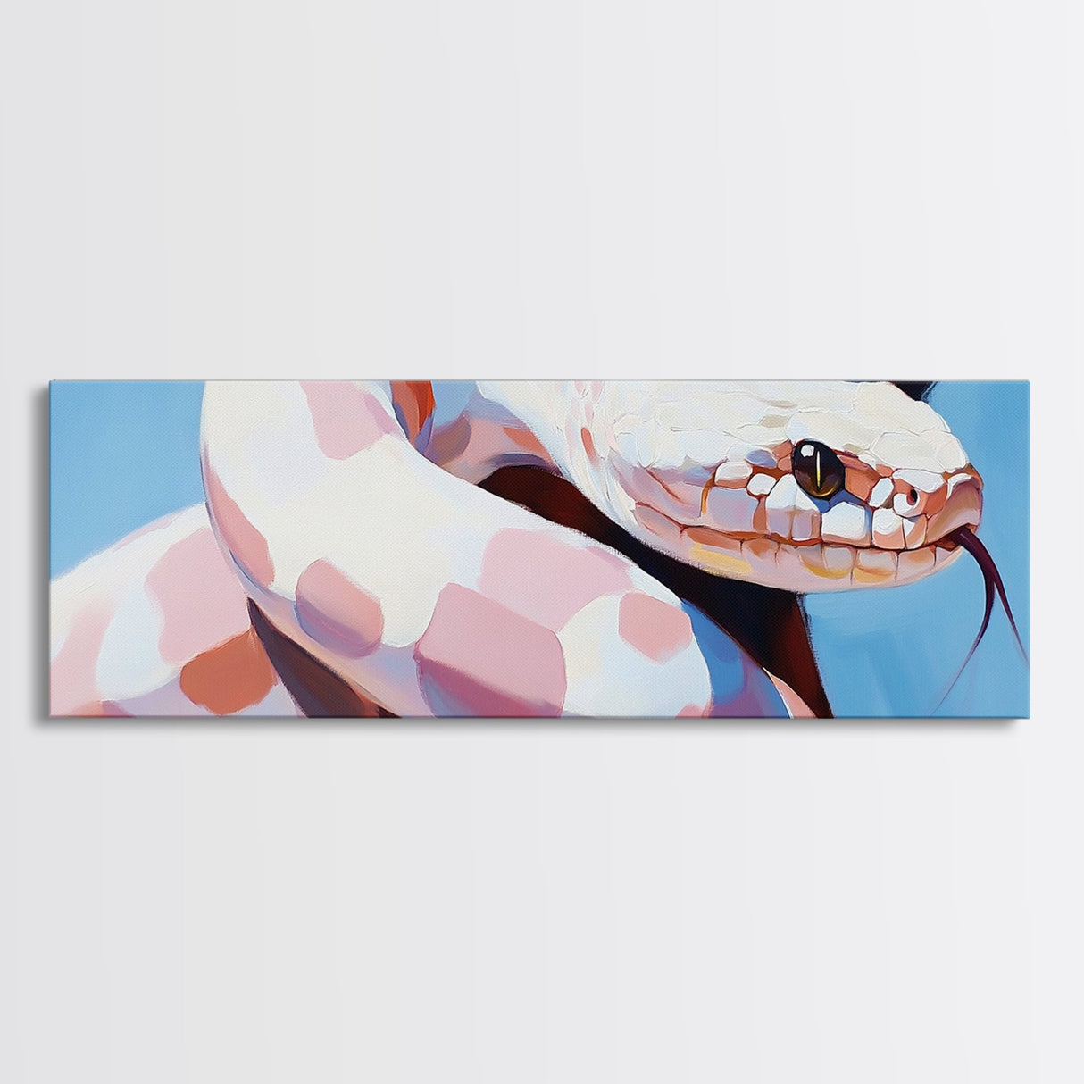 Albino Snake, reptile art, animal wall art, wildlife painting, moody wall art, extra wide art, rustic decor, framed canvas print