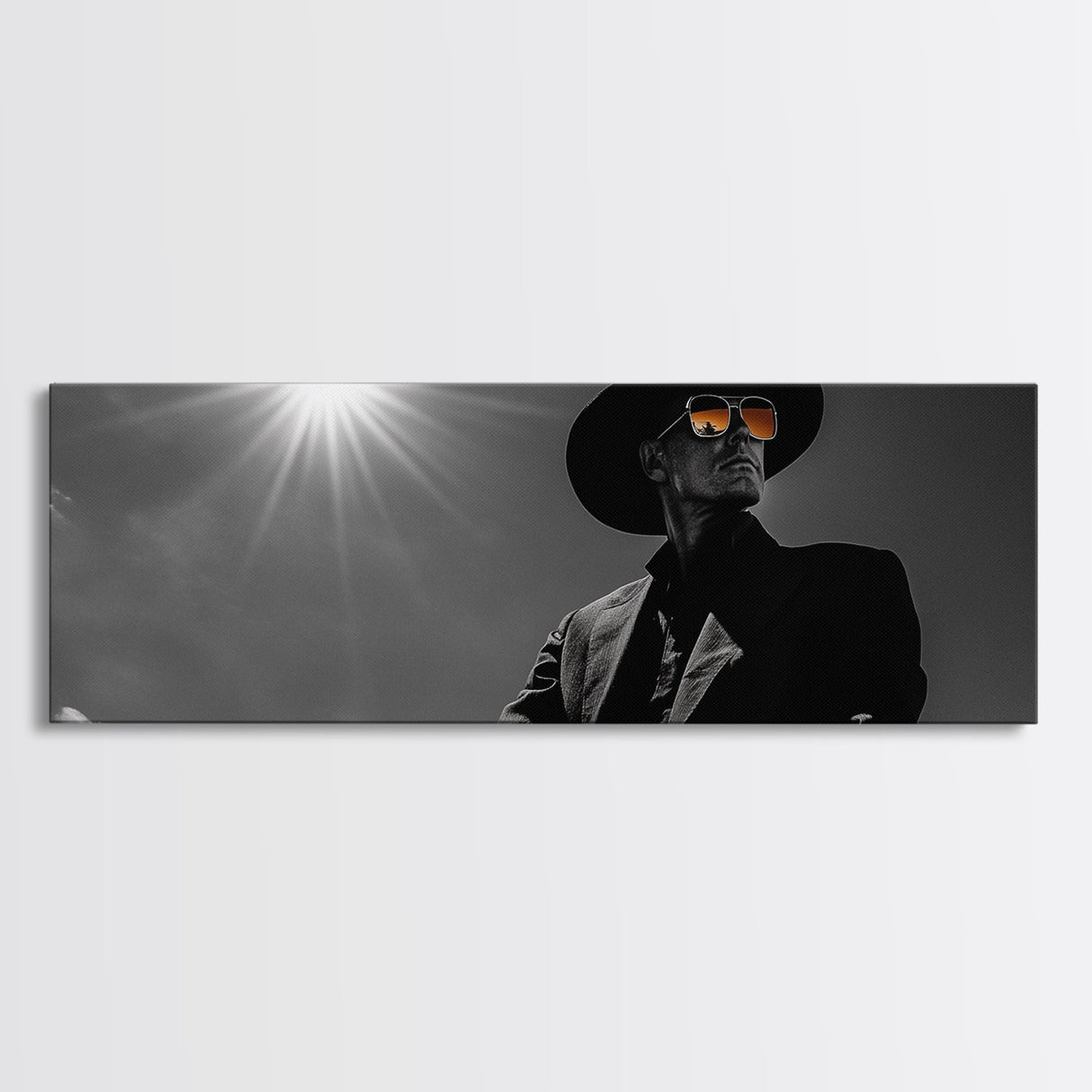 Cowboy, moody art, dark angels wall art, southwest wall art, rustic wall art, western aesthetic, framed canvas print, extra wide art