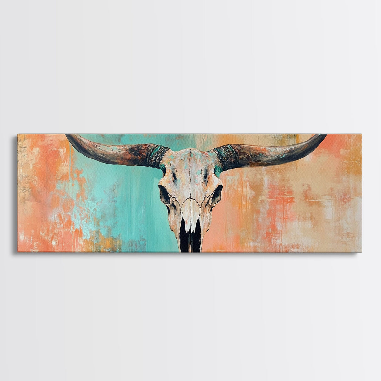 Rustic Skull, vintage horse art, southwest wall art, skull art, panoramic painting, rustic wall art, boho art, Canvas Print, farmhouse art