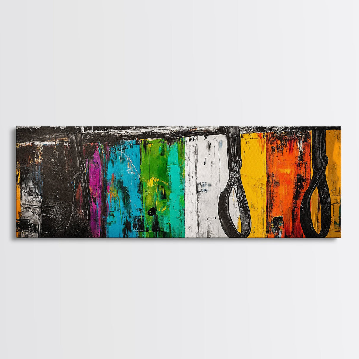 Western Leather, geometric wall art, blotter art, extra wide art, rustic wall art, panoramic painting, Framed Canvas Print, wabi sabi art