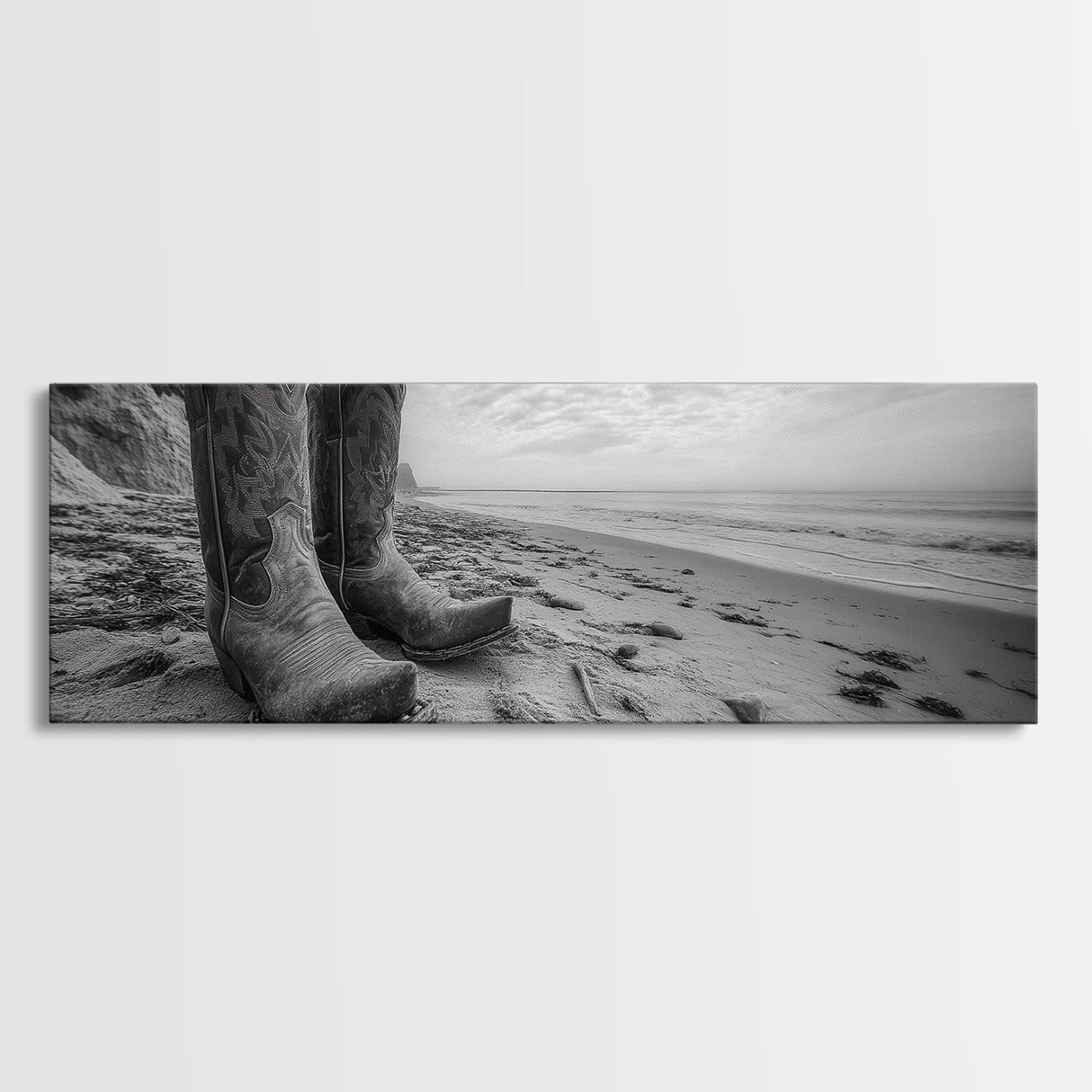Cowboy Boots, coastal wall art, rustic decor, boho art, wabi sabi art, cowboy painting, framed canvas print, western style decor
