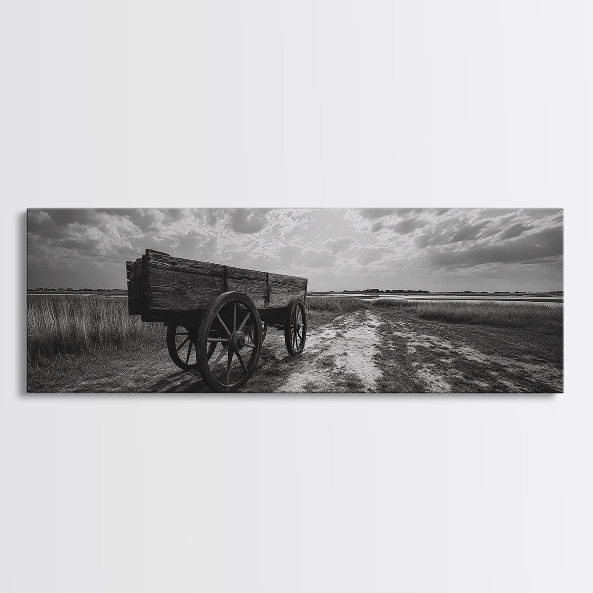 Wagon at Sunset, rustic art, farmhouse art, vintage horse art, tall narrow art, antique farm painting, framed canvas print