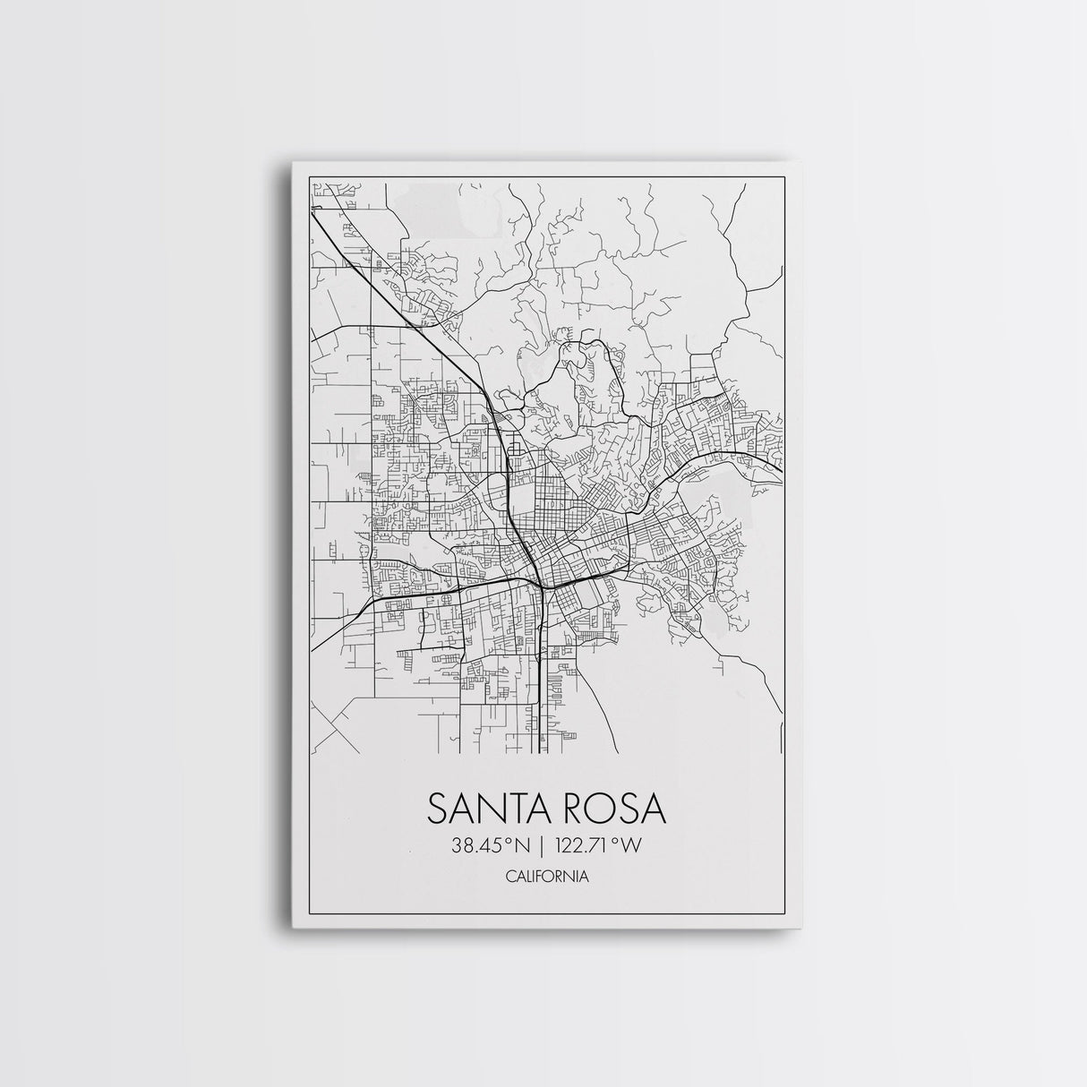 Santa Rosa Street Map, California Map, City Map Print, Minimalist Art, Wall Art, Canvas Print, Bedroom Wall Art, Travel Gift, Travel Art