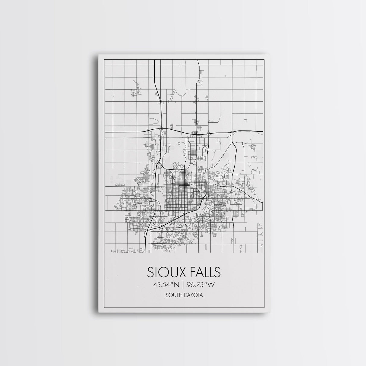 Sioux Falls Street Map, South Dakota Map, City Map Print, Minimalist Art, Wall Art, Canvas Print, Dorm Room Décor, Gifts For Her