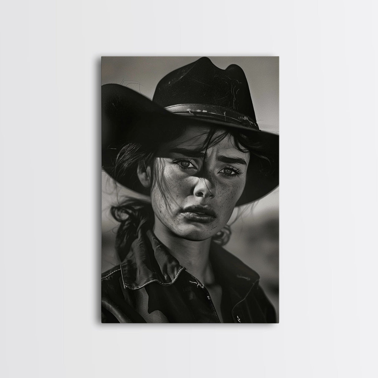 Intense Black and White Portrait of a Female Cowboy for Western Wall Art, Canvas Prints, Rustic Home Decor, Living Room Art, Bedroom Art
