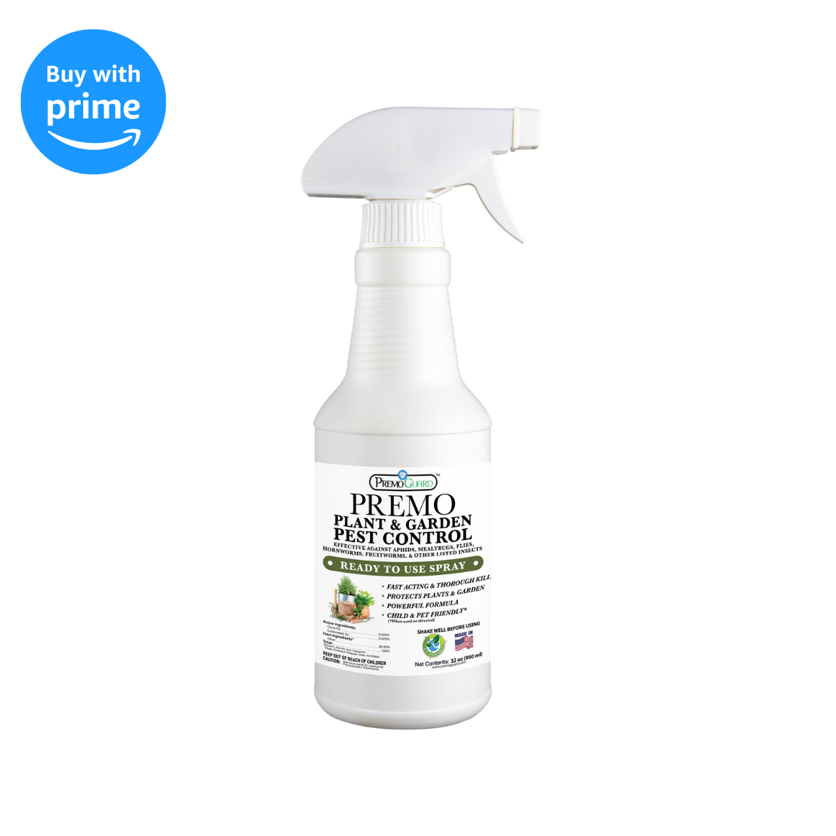 Plant and Garden Pest Control Spray - 32 oz - Plant Based All All Natural Non-Toxic - By Premo Guard