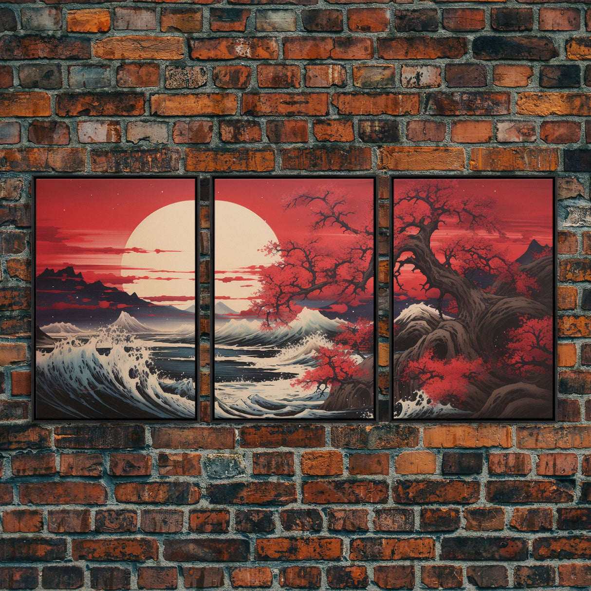 Ocean Art Print, Cherry Blossom, Asian Art, Japanese Wall Art, Canvas Print, Wall Art, 3 Piece Wall Art, Apartment Wall Decor, Room Decor