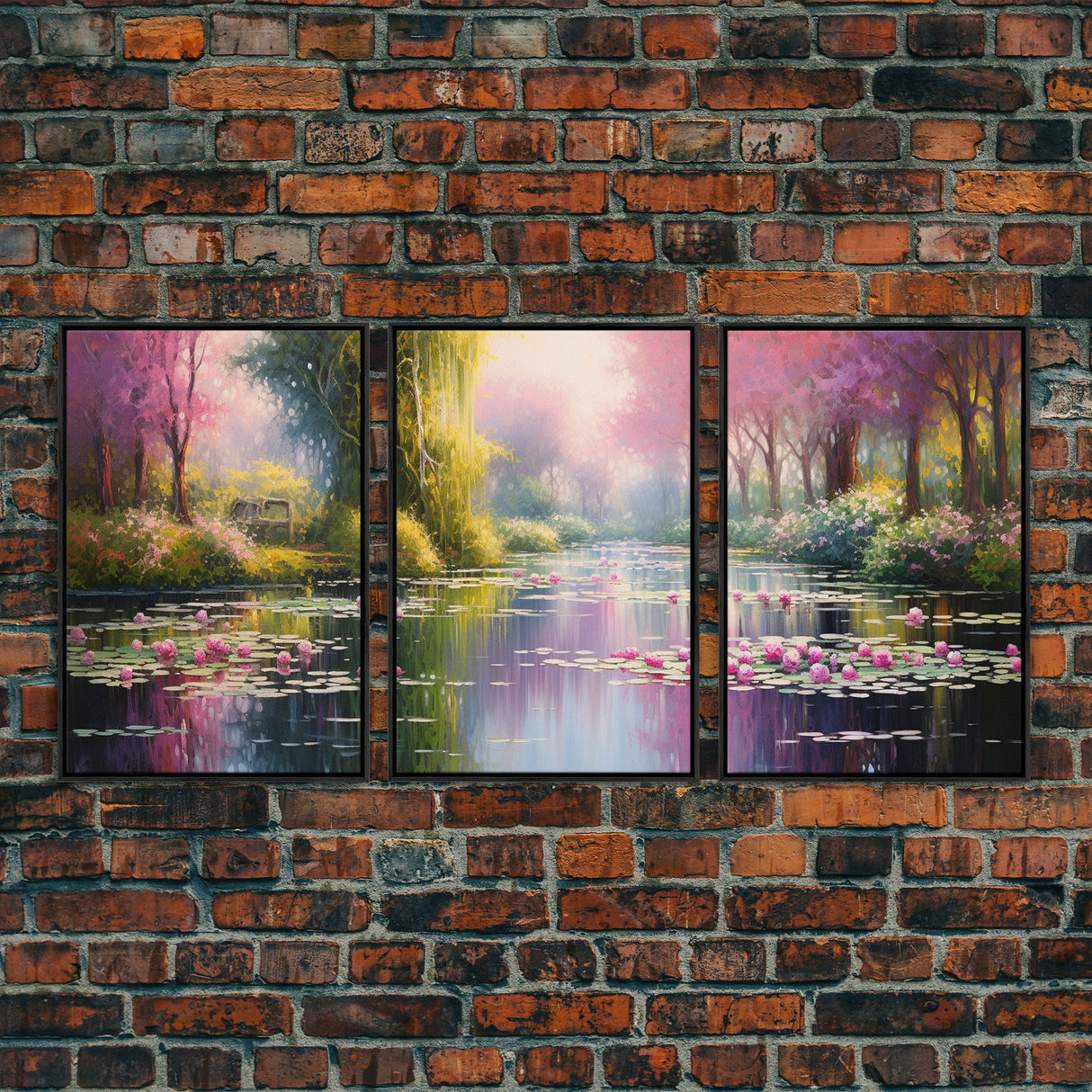 Zen Wall Art, Lake Wall Art, Lotus Print, Canvas Print, Set Of 3 Prints, Wall Art, 3 Piece Wall Art, Dining Room Decor, Home Decor Prints