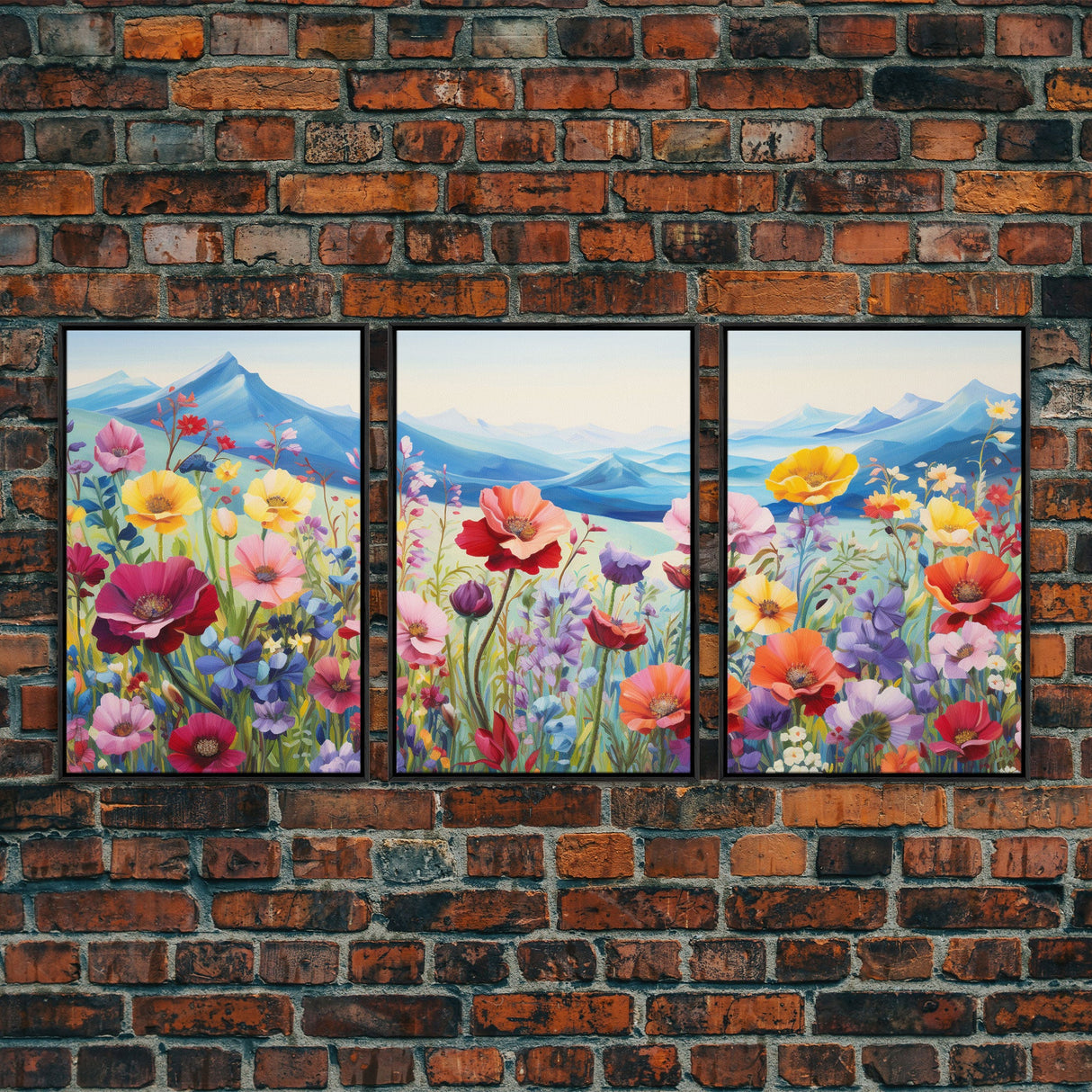Wildflower Meadow, Wildflower Wall Art, Floral Print, Canvas Print, Set Of 3 Prints, Wall Art, 3 Piece Wall Art, Country Home Decor