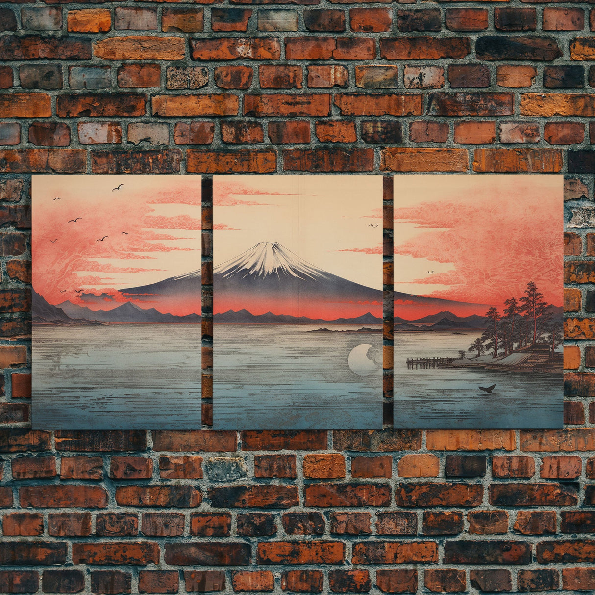 Volcano Print, Asian Art, Japanese Wall Art, Canvas Print, Wall Art, 3 Piece Wall Art, Office Decor, Beach House Wall Decor, Office Art