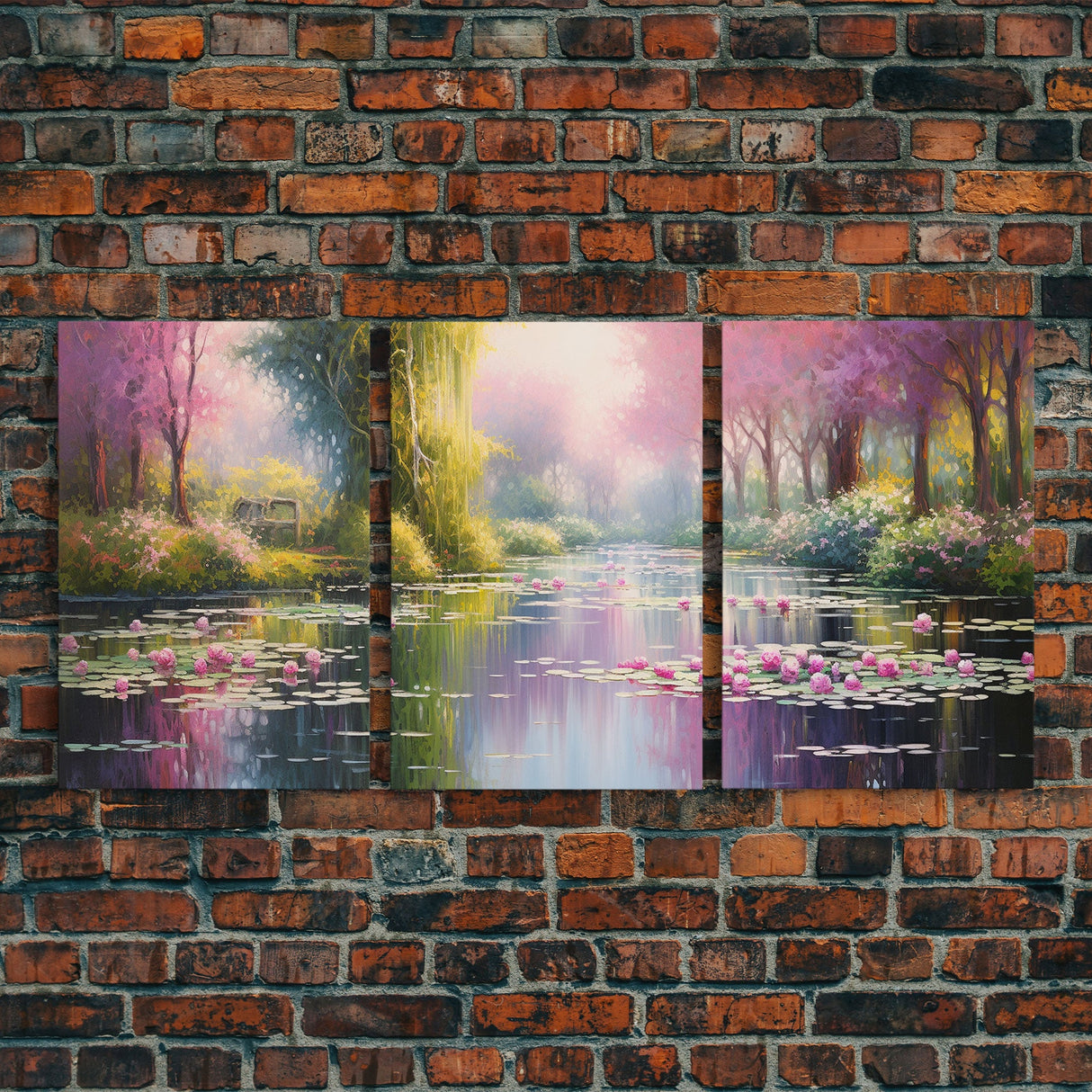 Zen Wall Art, Lake Wall Art, Lotus Print, Canvas Print, Set Of 3 Prints, Wall Art, 3 Piece Wall Art, Dining Room Decor, Home Decor Prints