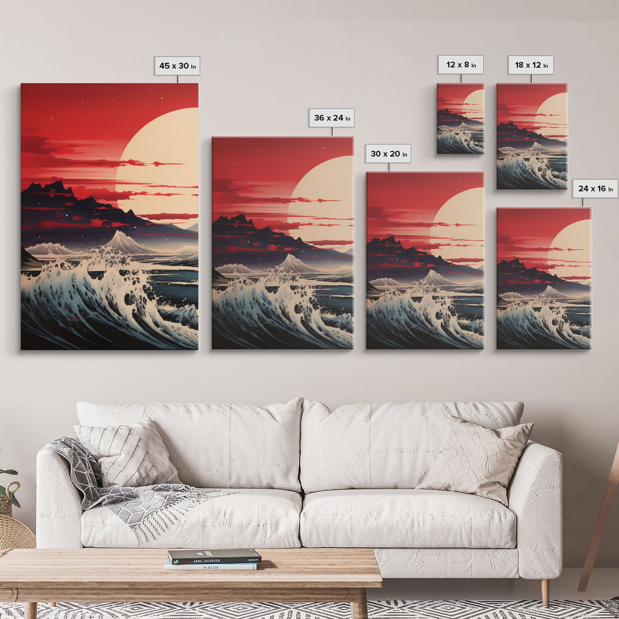 Ocean Art Print, Cherry Blossom, Asian Art, Japanese Wall Art, Canvas Print, Wall Art, 3 Piece Wall Art, Apartment Wall Decor, Room Decor