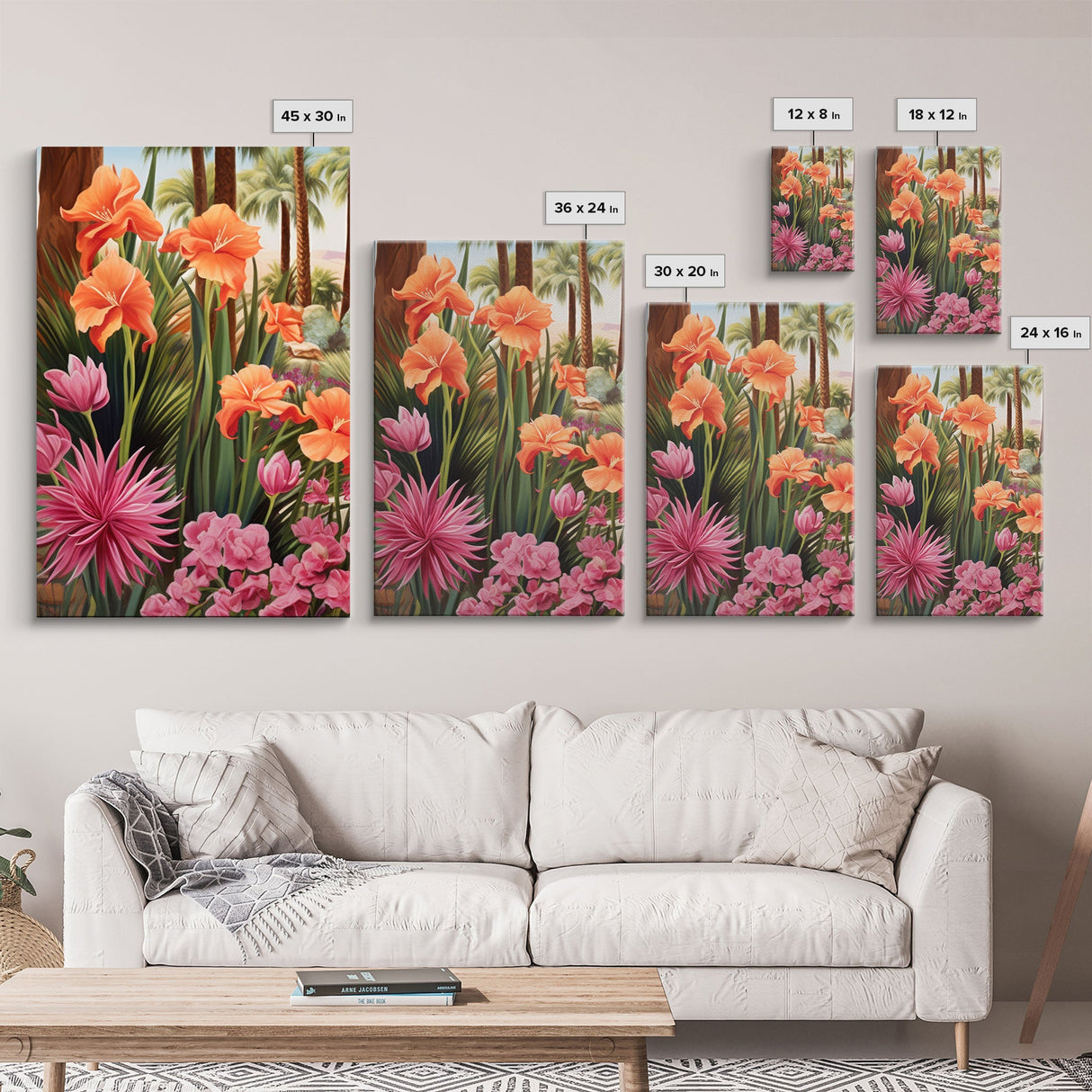 Floral Art Print, Palm Trees Art, Desert Wall Art, Mountain Art, Canvas Print, Wall Art, 3 Piece Wall Art, Gift For Coworker, Western Decor