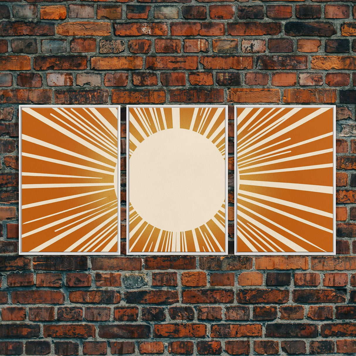 Sun Print Set Of 3, Framed Canvas Prints, Boho Minimalist Midcentury Modern Wall Art, Geometric Sun Print, Nursery Boho Style Decor Triptych