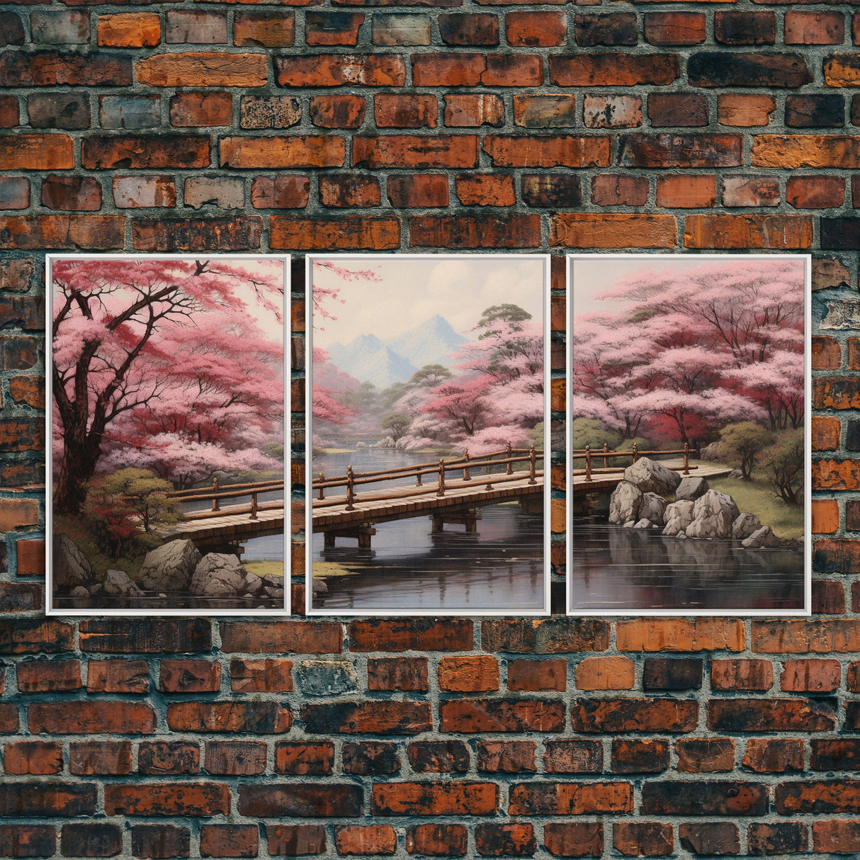 Cherry Blossom Wall Art, Japanese Print, Landscape Wall Art, Canvas Print, Wall Art, 3 Piece Wall Art, Farmhouse Wall Decor, Above Bed Art