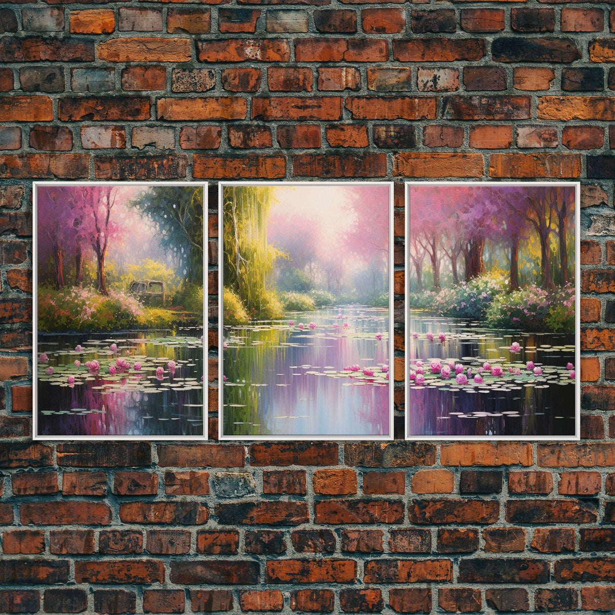 Zen Wall Art, Lake Wall Art, Lotus Print, Canvas Print, Set Of 3 Prints, Wall Art, 3 Piece Wall Art, Dining Room Decor, Home Decor Prints