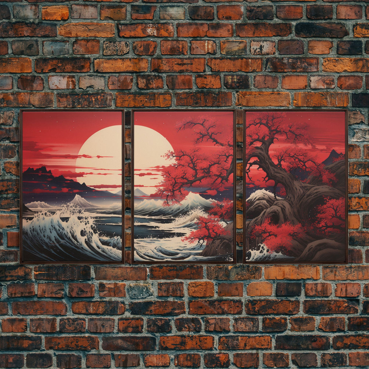 Ocean Art Print, Cherry Blossom, Asian Art, Japanese Wall Art, Canvas Print, Wall Art, 3 Piece Wall Art, Apartment Wall Decor, Room Decor