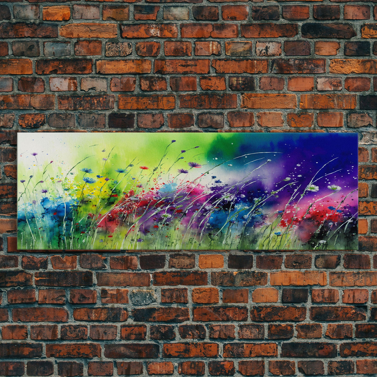 Framed Canvas Print of Colorful Wild Flower Field - Gallery-Wrapped Artwork - Ready to Hang - High Quality Artwork - Panoramic Art