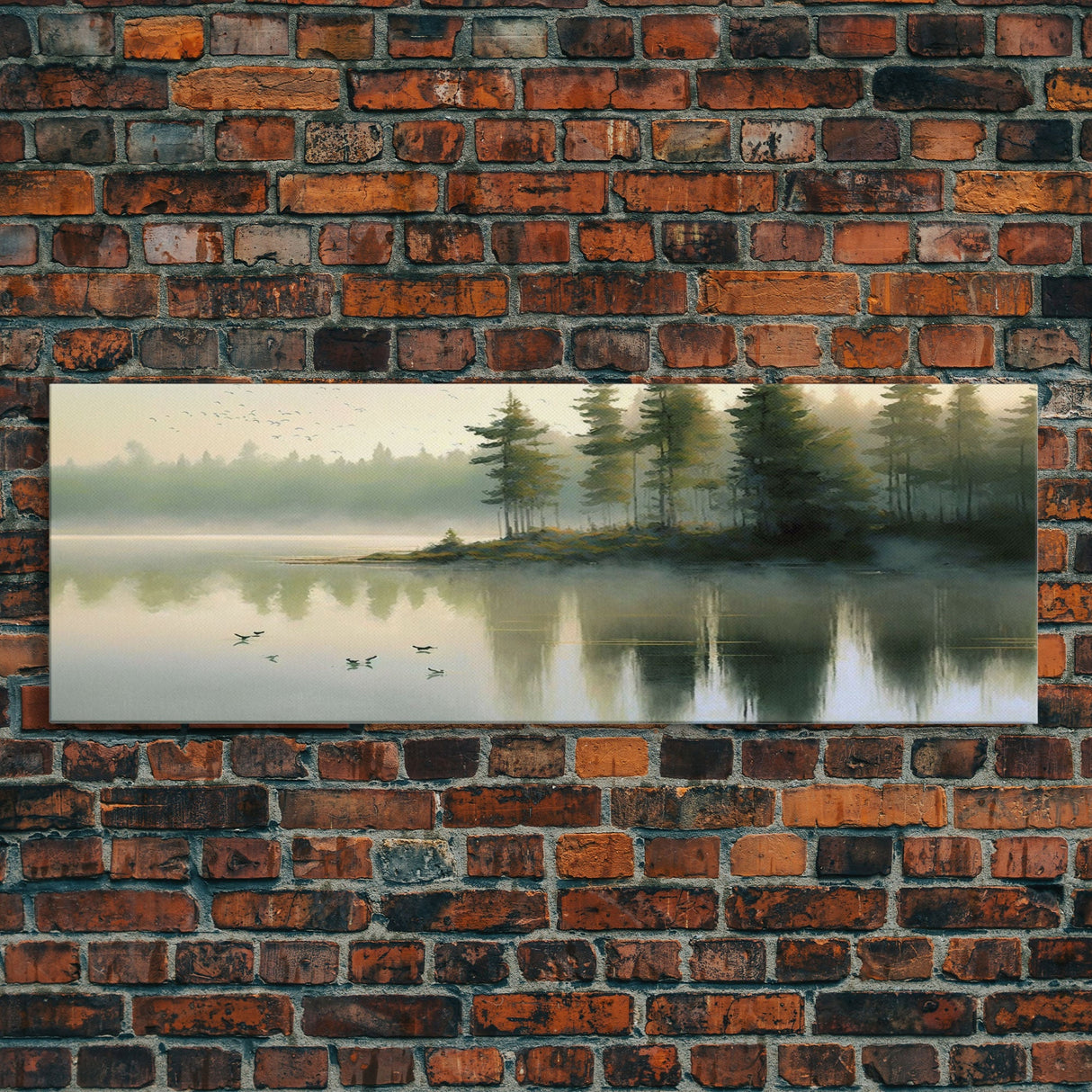 framed lake landscape art, panoramic, framed wall art, living room wall decor, framed canvas, minimalist landscape, abstract landscape art