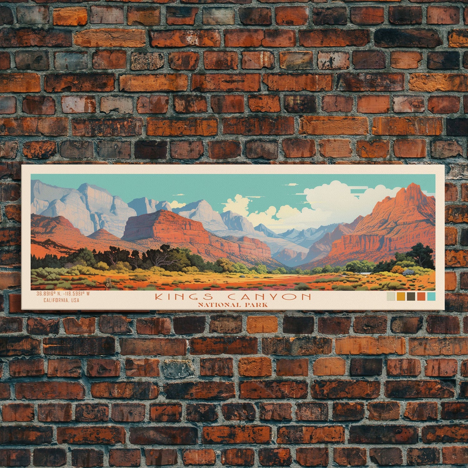 Kings Canyon National Park, Panoramic California Travel Art, National Park Print, Minimalist Travel Art, Midcentury Modern Style Landscape