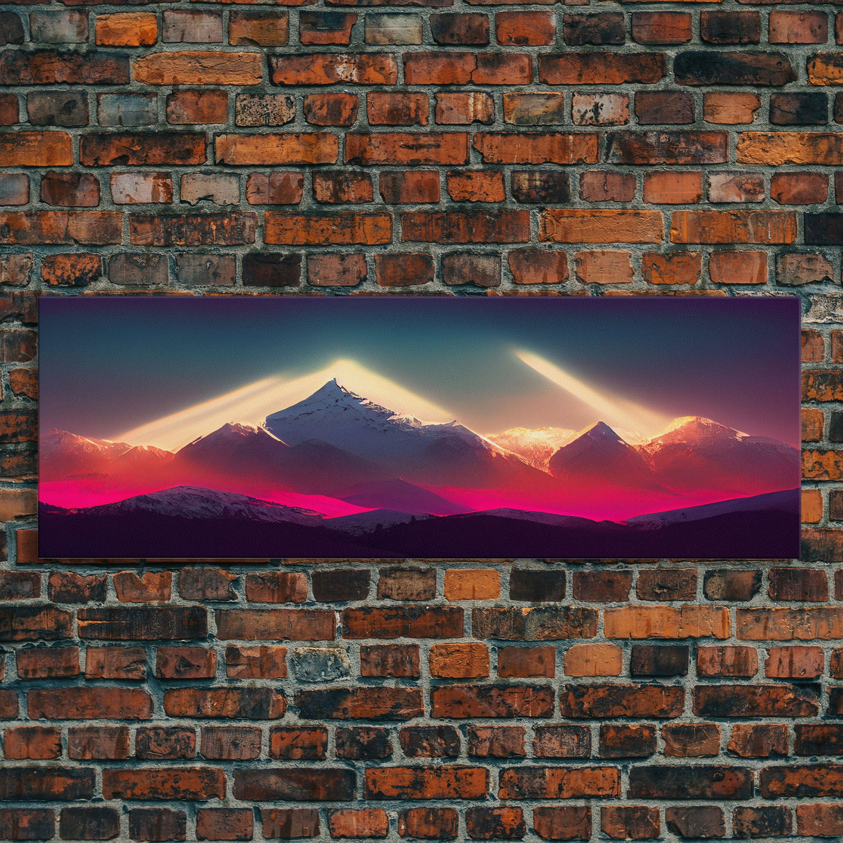 Panoramic Canvas Print, Mountain Sunrise Wall Decor, Cool Wall Art, Ready To Hang, Vaporwave Sunset, Cool Landscape Art