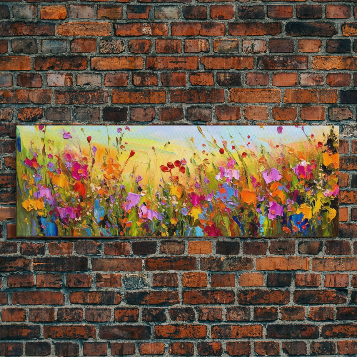 Framed Canvas Print of Original painting, Large wall art, Boho wall décor, Flower painting, Home decor, Modern art, Bedroom decor, Panoramic