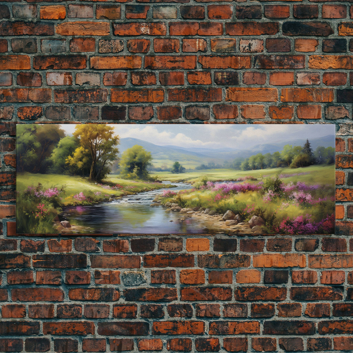 The Meadow, Framed Canvas Print, Framed Wall Art, Large Watercolor Painting, Panoramic Landscape Art Print, Modern Landscape Original Art