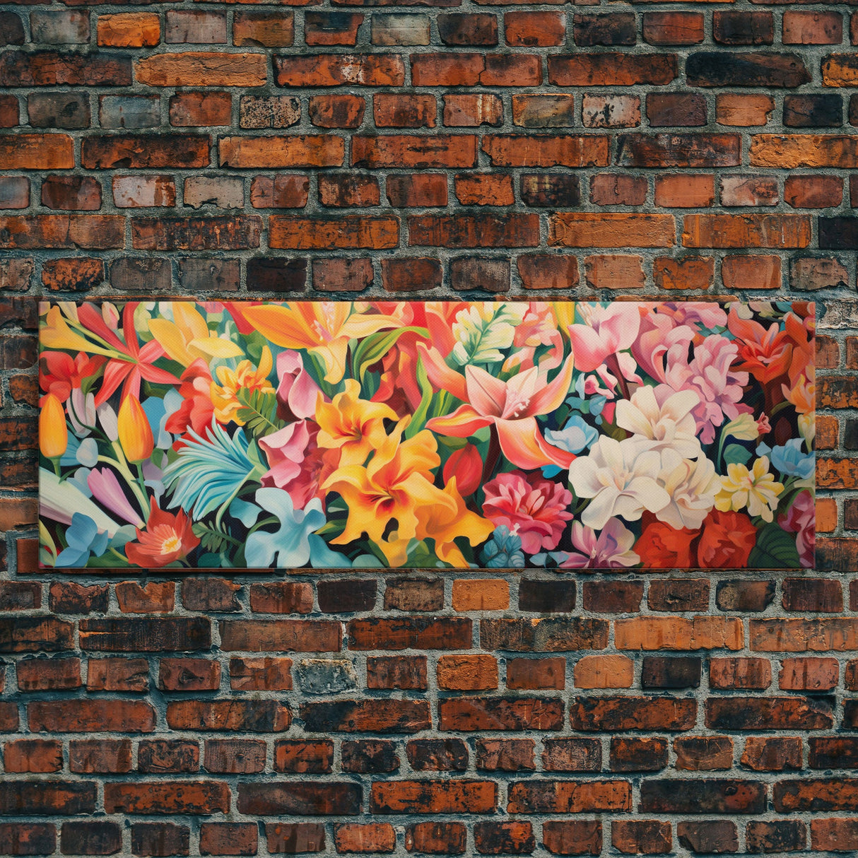 The Samurai, Framed Canvas Print, Panoramic Wall Art, Japanese Warrior Among The Cherry Blossoms, Retro Japanese Watercolor Painting