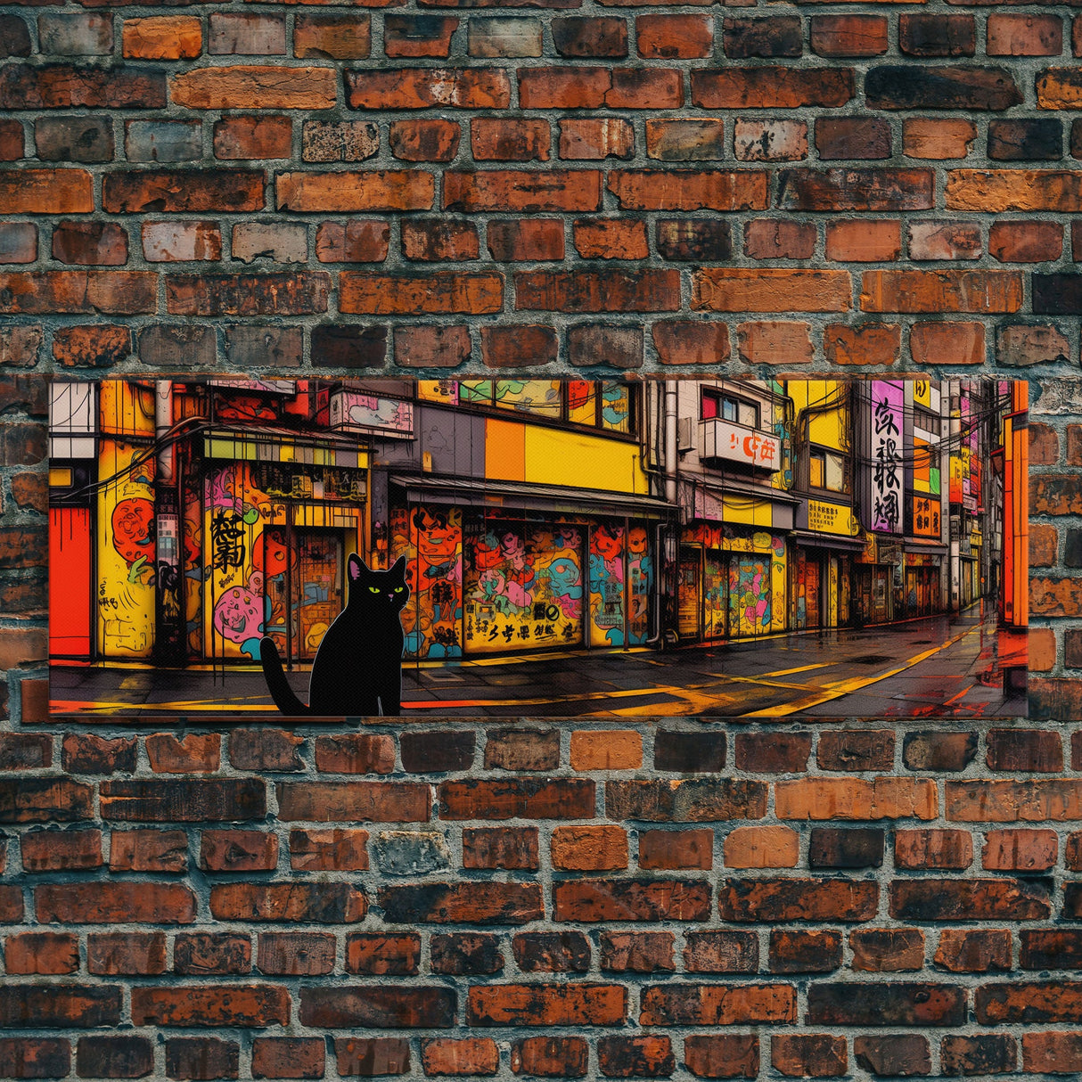 Black Cat Art Print, Framed Wall Art, Punk Cart Art, This Cat Is From The Streets, Colorful Cat Lover Art