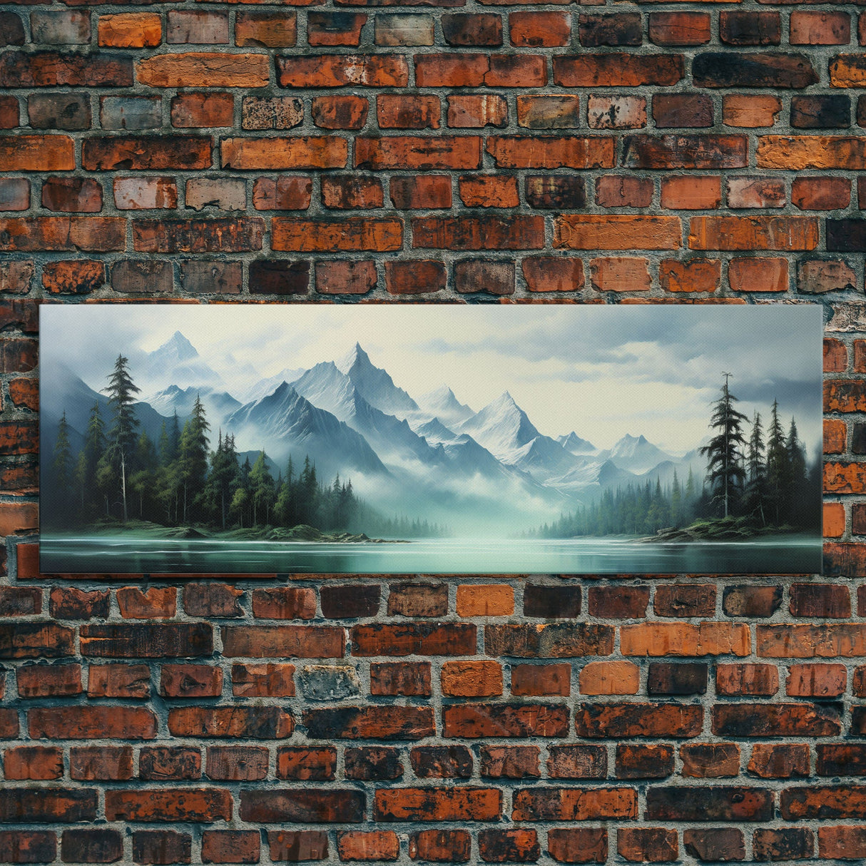 Mountain Lake Wall Art, Oil Landscape Painting On Canvas - Large Gallery Wrapped Canvas Wall Art Prints With/Without Floating Frames