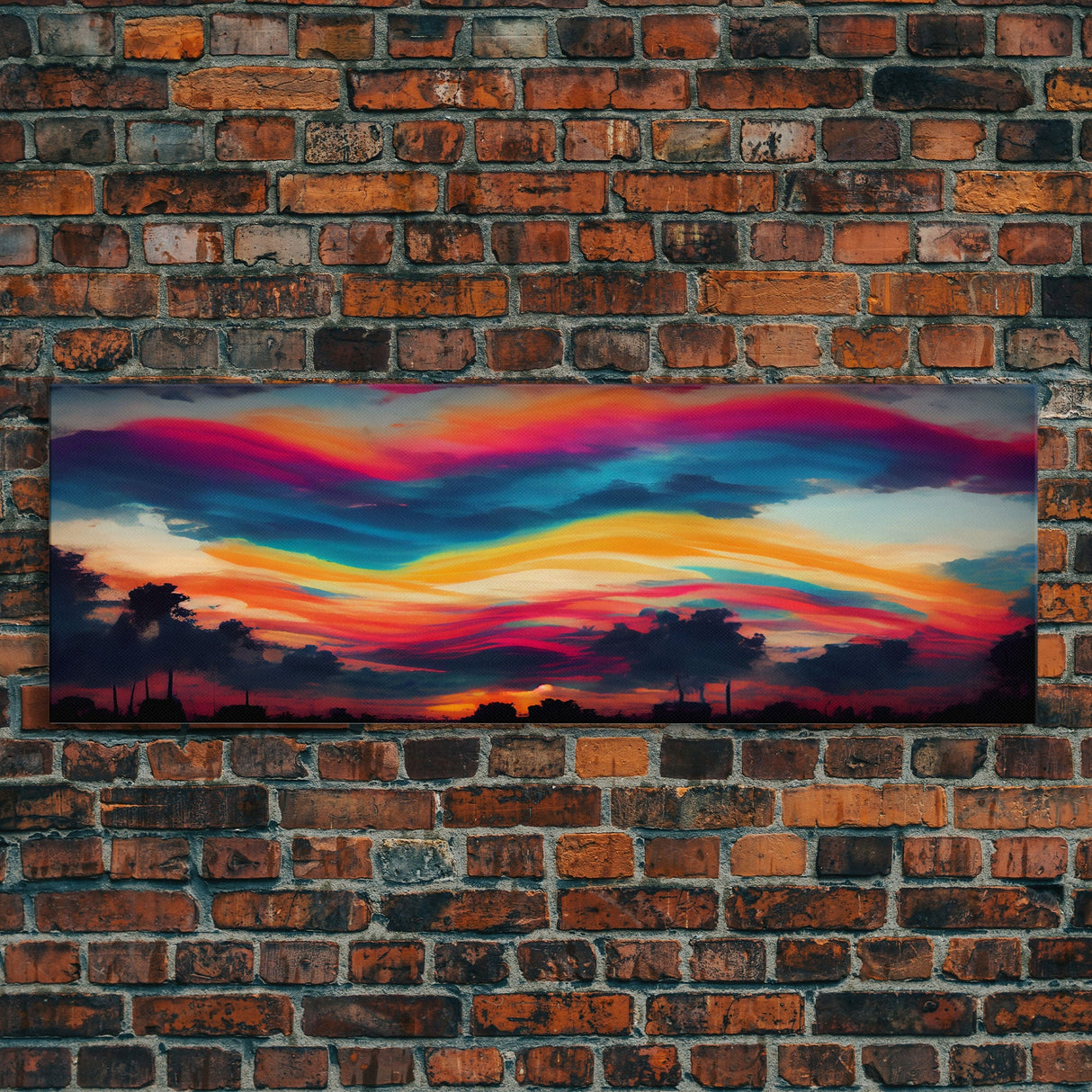 Beautiful Panoramic Sunset Watercolor, Extra Large Wall Art, Framed Panoramic Canvas Print, Framed Wall Art