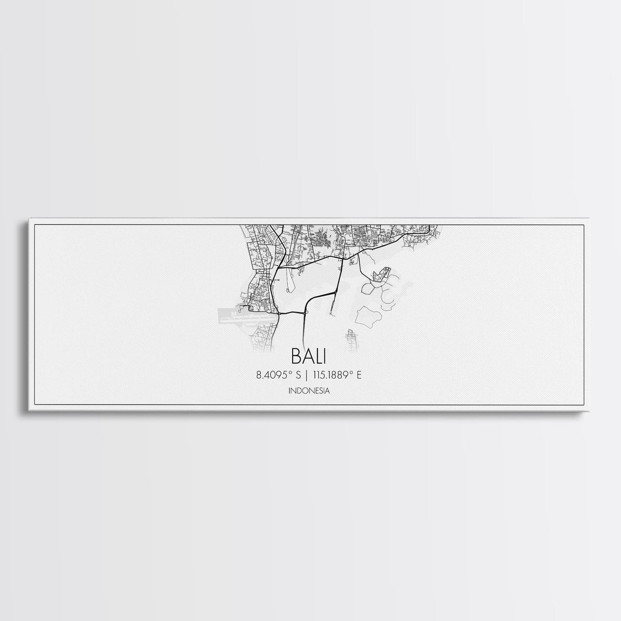 Panoramic Bali City Map, Indonesia Art, Map Print, Minimalist Wall Art, Canvas Art, Housewarming Gift, Street Map Art, Closing Gift