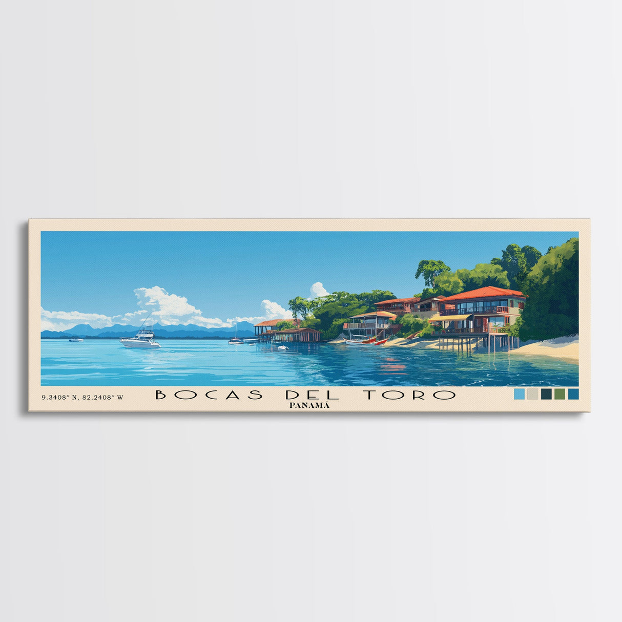 Bocas del Toro , Panamá Panoramic Beach Print, Vacation Gift, Panamá Wall Art, Beach Painting, Beach Decor, Beach Painting